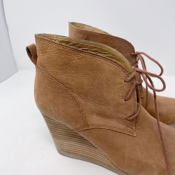 Lucky Brand Womens 8.5 Tan Suede Taheeti Lace Up Wedge Booties Leather Heel - Picture 7 of 13